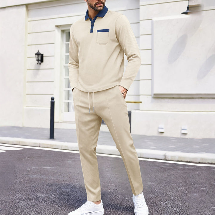 Men's leisure suit with modern stand-up collar and functional zippers Lisslune
