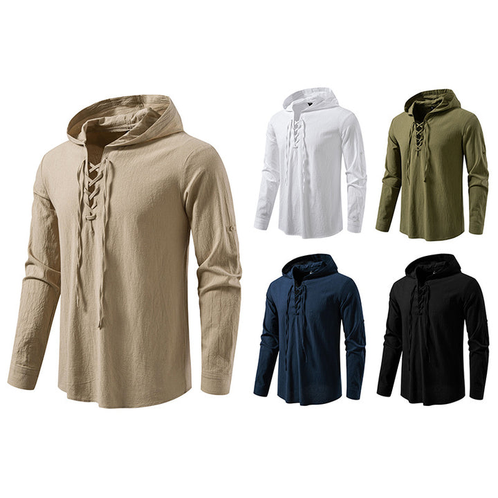 Men's hooded top with unique lacing design Lisslune
