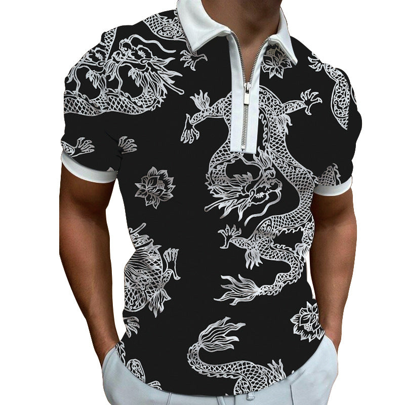 Men's polo shirt with modern graphic pattern and zipper Lisslune