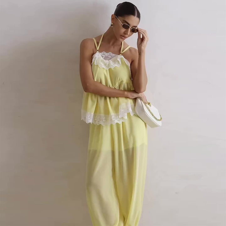 Ladies airy shell top with elegant pant detail Lisslune