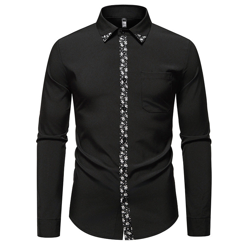 Men's Long Sleeve Shirt with Floral Accent Lisslune