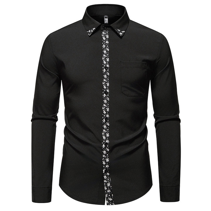 Men's Long Sleeve Shirt with Floral Accent Lisslune