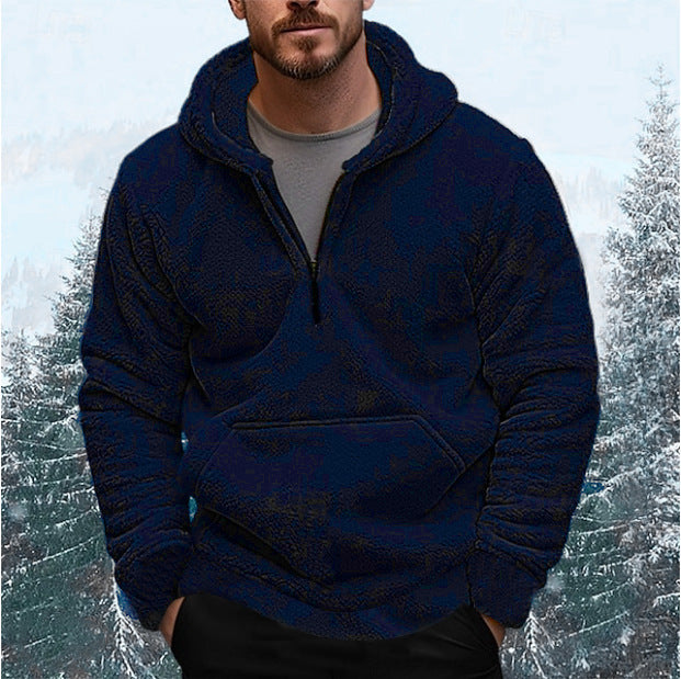 Men's fleece hoodie with short zipper opening and kangaroo pocket Lisslune