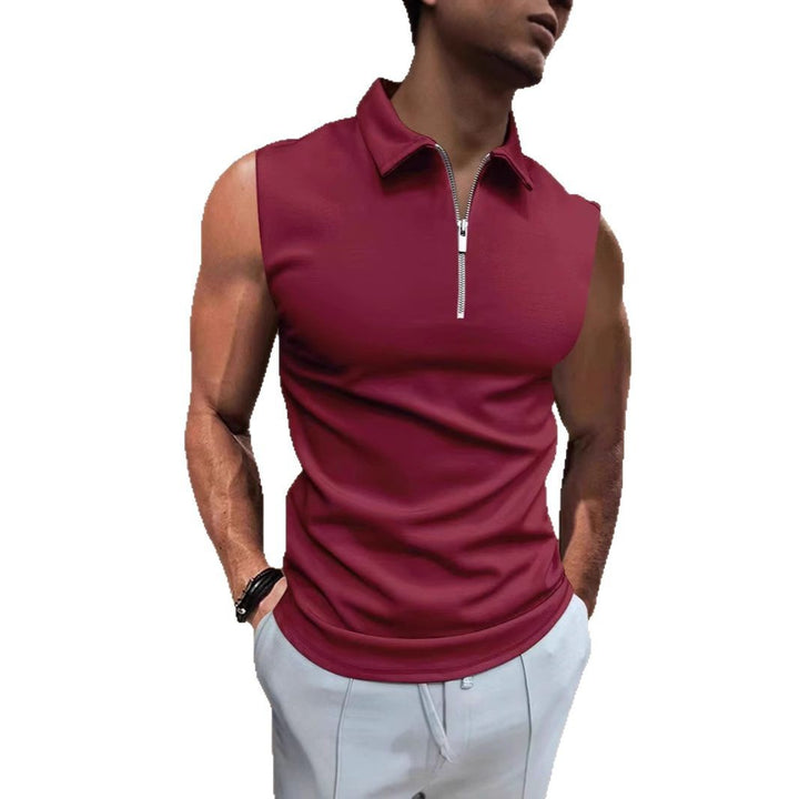 Men's Short Sleeve Polo Shirt with Modern Stand-Up Collar and Functional Zipper Lisslune