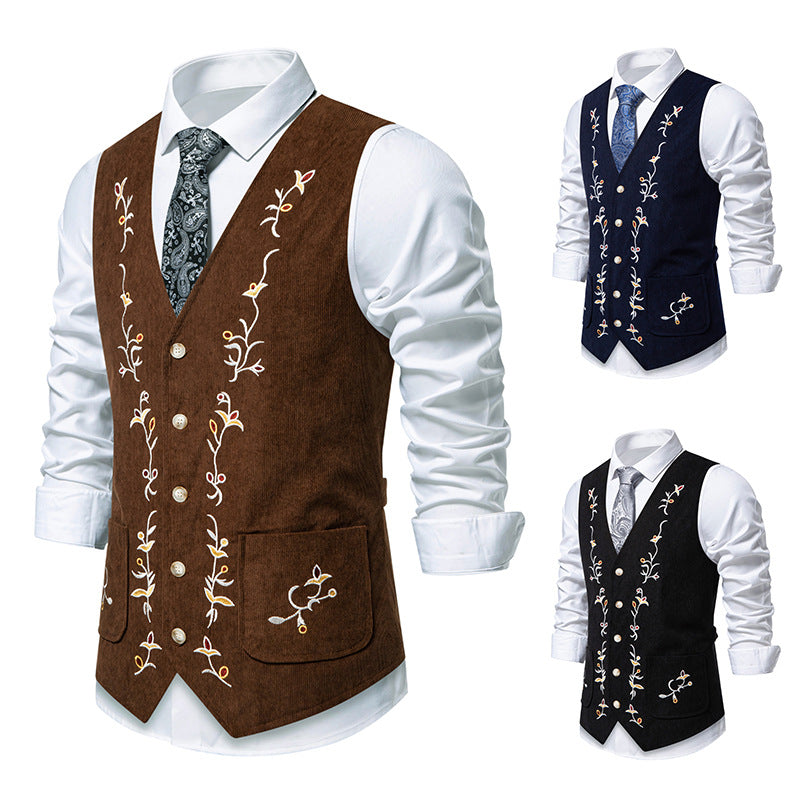 Men's Elegant Holiday Waistcoat with Floral Embroidery Lisslune
