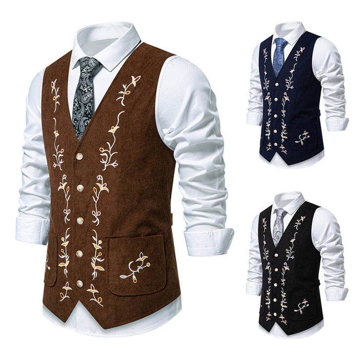 Men's Elegant Holiday Waistcoat with Floral Embroidery Lisslune