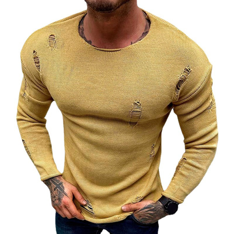 Men's Stylish Round Neck Sweater with Frayed Details Lisslune