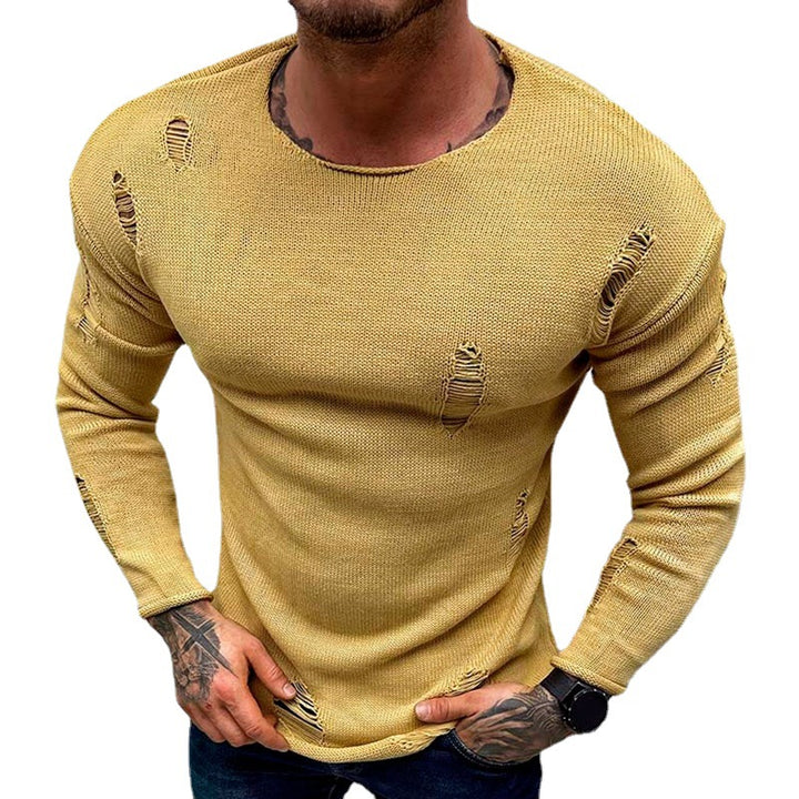 Men's Stylish Round Neck Sweater with Frayed Details Lisslune