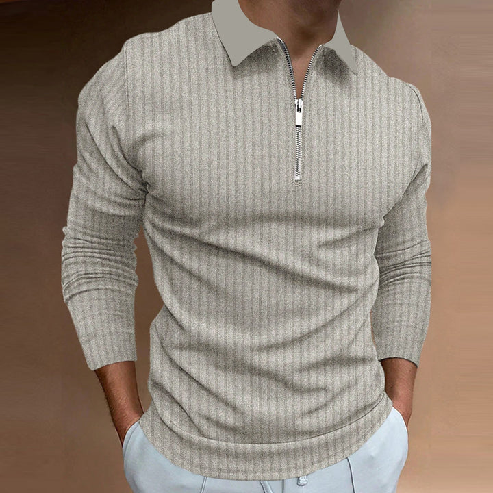 Men's long sleeve polo shirt with zipper and elegant stitching Lisslune
