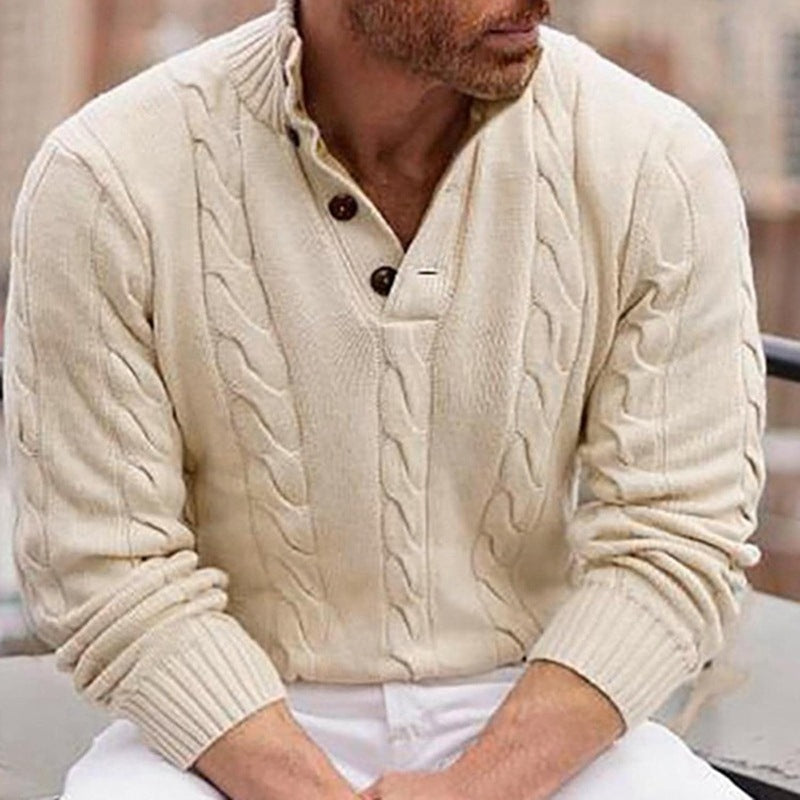 Men's knitted sweater with modern cable pattern and practical high neckline Lisslune
