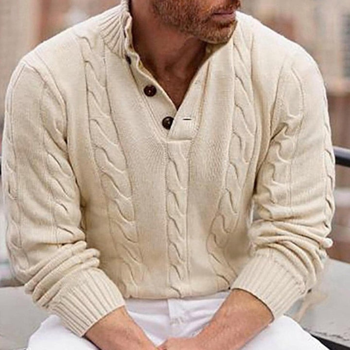 Men's knitted sweater with modern cable pattern and practical high neckline Lisslune