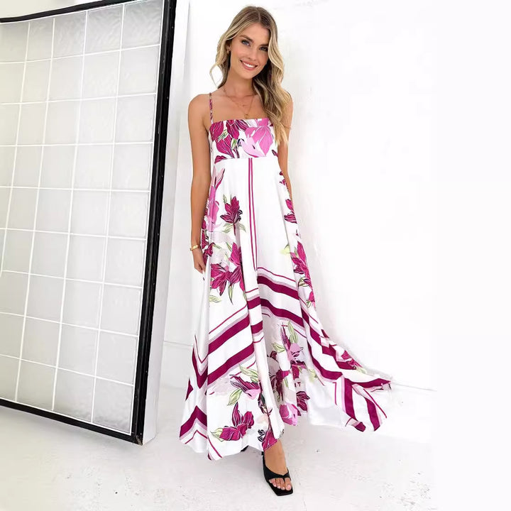 Ladies maxi dress with modern graphic patterns and thin straps Lisslune