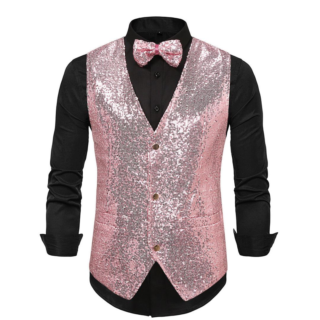 Men's extravagant sequin vest with matching bow tie Lisslune