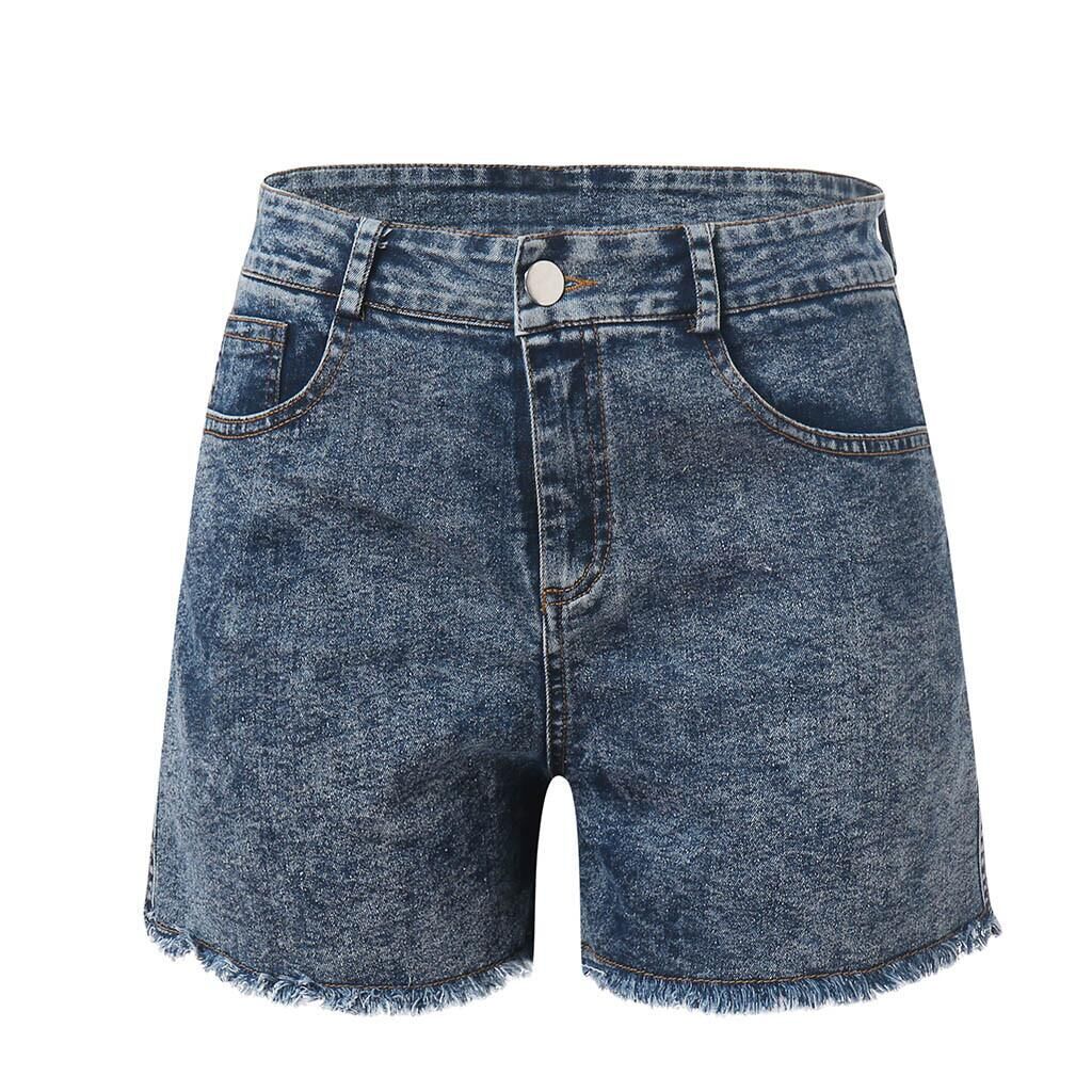 Ladies high-waisted denim shorts with fringed hem Lisslune