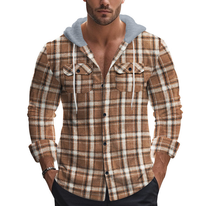 Men's flannel shirt with hood and modern check patterns Lisslune