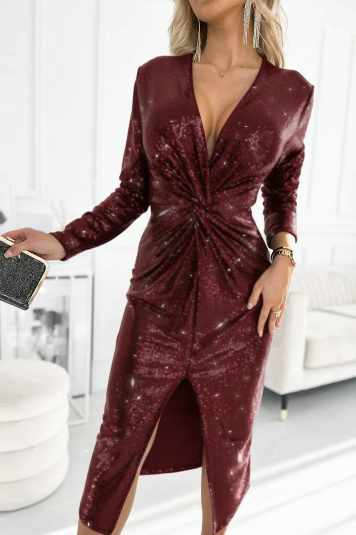 Damen Glamouröses Cocktailkleid mit aufregendem Schlitzdesign Lisslune