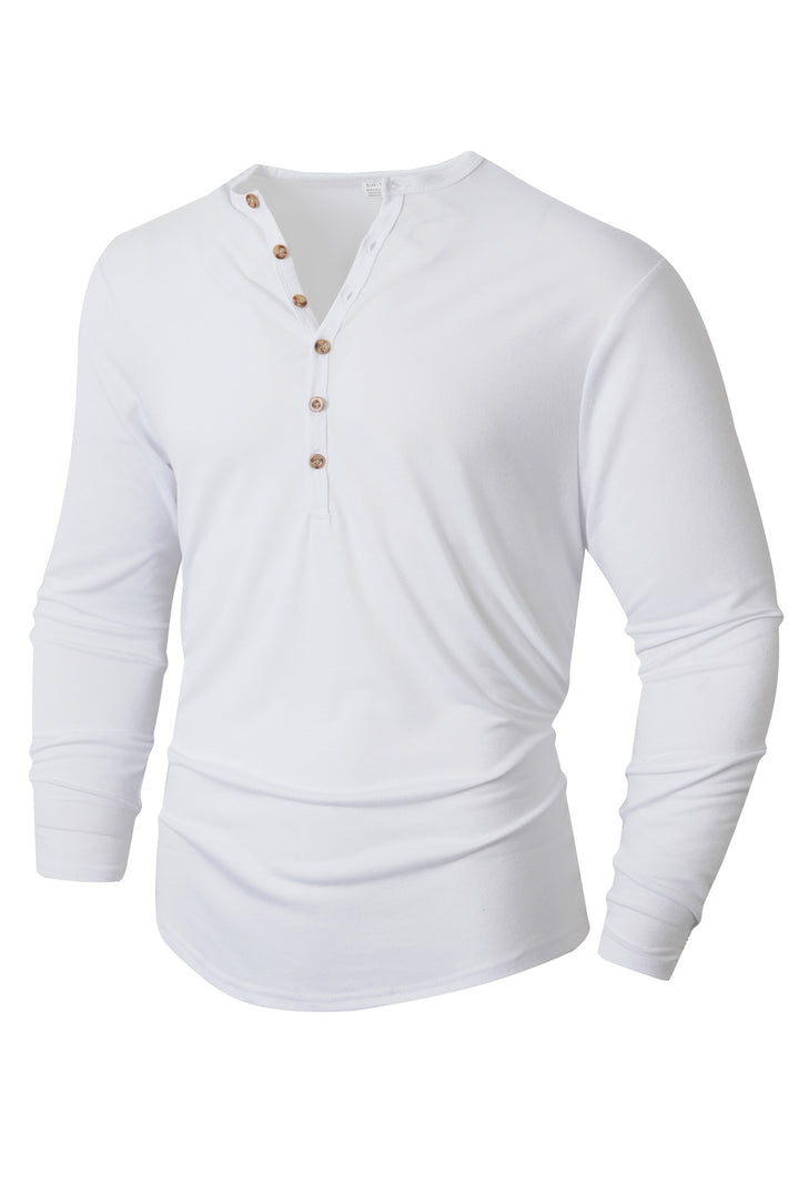 Men's Long Sleeve Henley Shirt with Button Placket and Soft Cotton Blend Lisslune