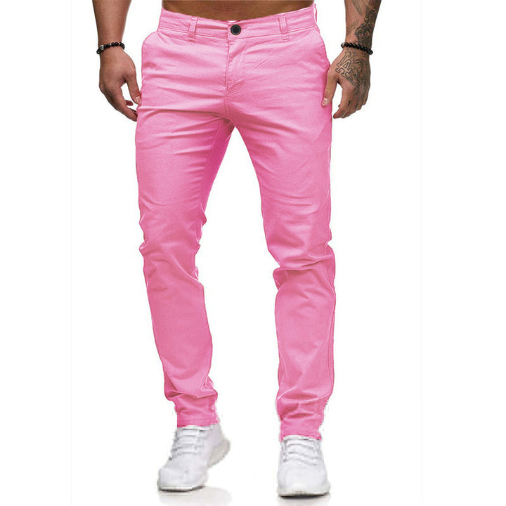 Men's Slim-Fit Chino Pants with Elastic Waistband and Deep Side Pockets Lisslune