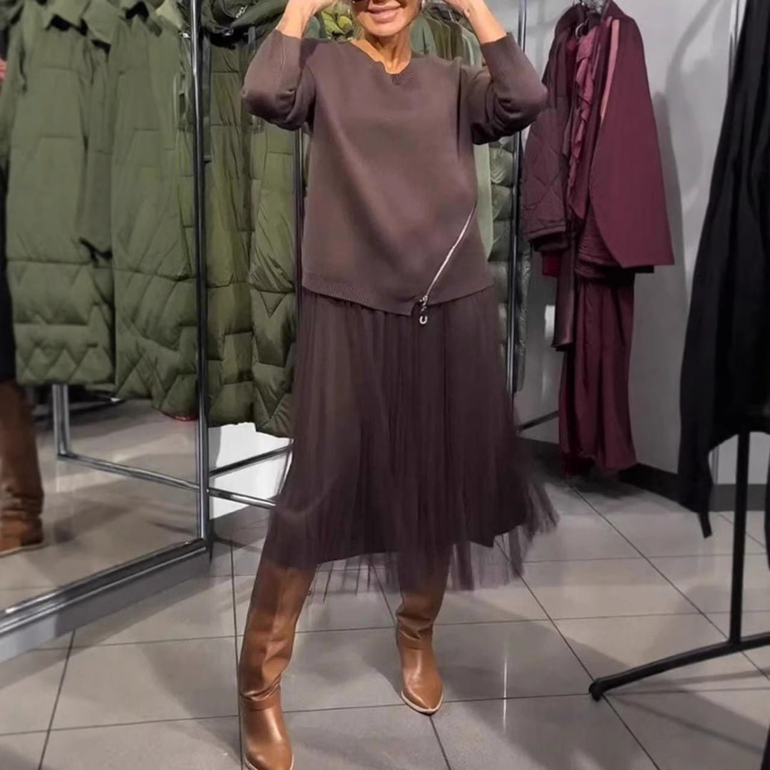 Women's trendy, asymmetrical sweater with draping Lisslune