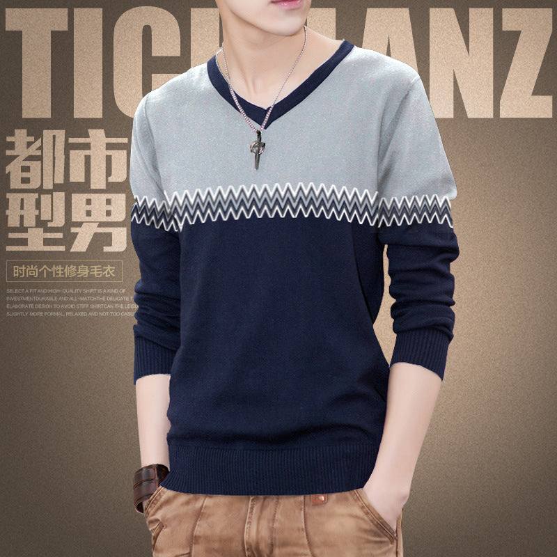 Men's fashionable V-neck pullover with elegant zigzag pattern Lisslune