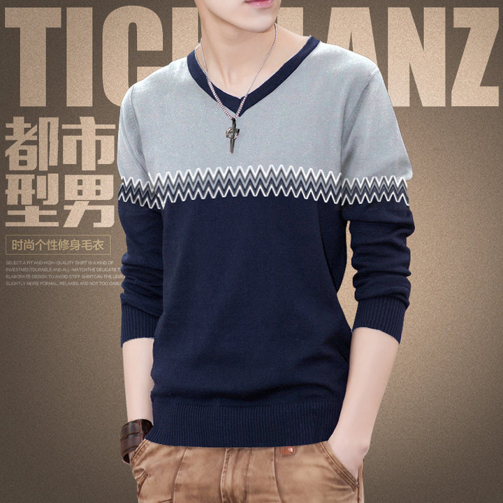 Men's fashionable V-neck pullover with elegant zigzag pattern Lisslune
