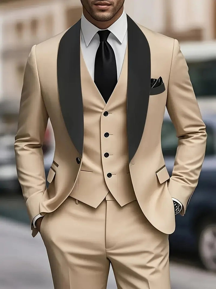 Men's elegant three-piece suit set with satin vest Lisslune