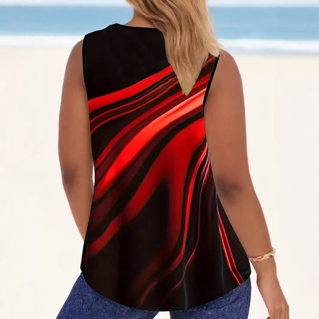 Damen Elegantes ärmelloses Oberteil mit modernem Wellendesign Lisslune