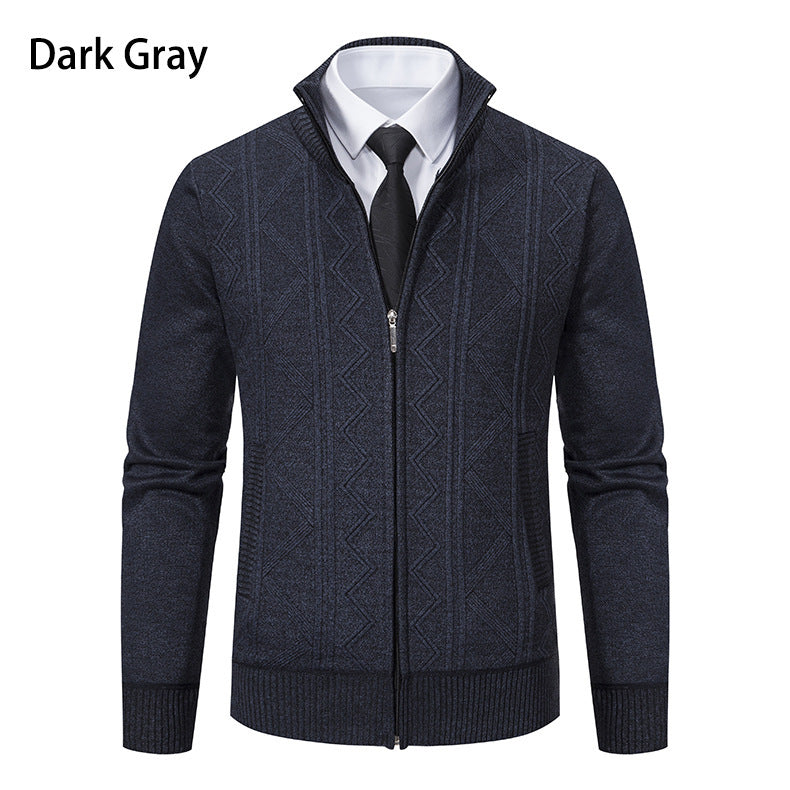 Men's stylish cardigan with textured cable design and high stand-up collar Lisslune