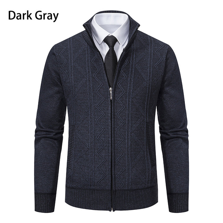 Men's stylish cardigan with textured cable design and high stand-up collar Lisslune