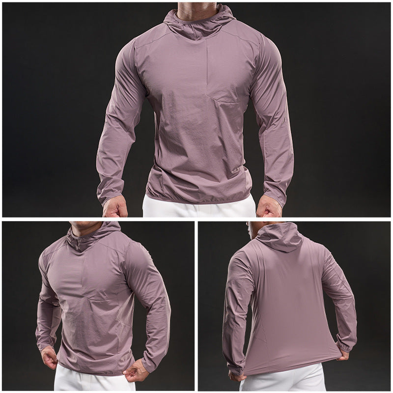 Men's breathable training top with hood and zip pocket Lisslune