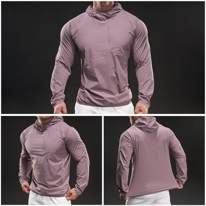 Men's breathable training top with hood and zip pocket Lisslune