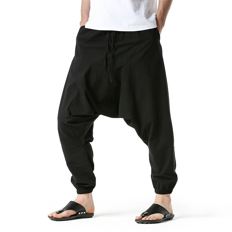 Men's relaxed harem pants with elastic waistband and side pockets Lisslune