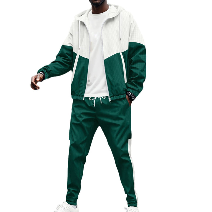 Men's sporty hoodie set with contrasting fabric textures and practical pockets Lisslune