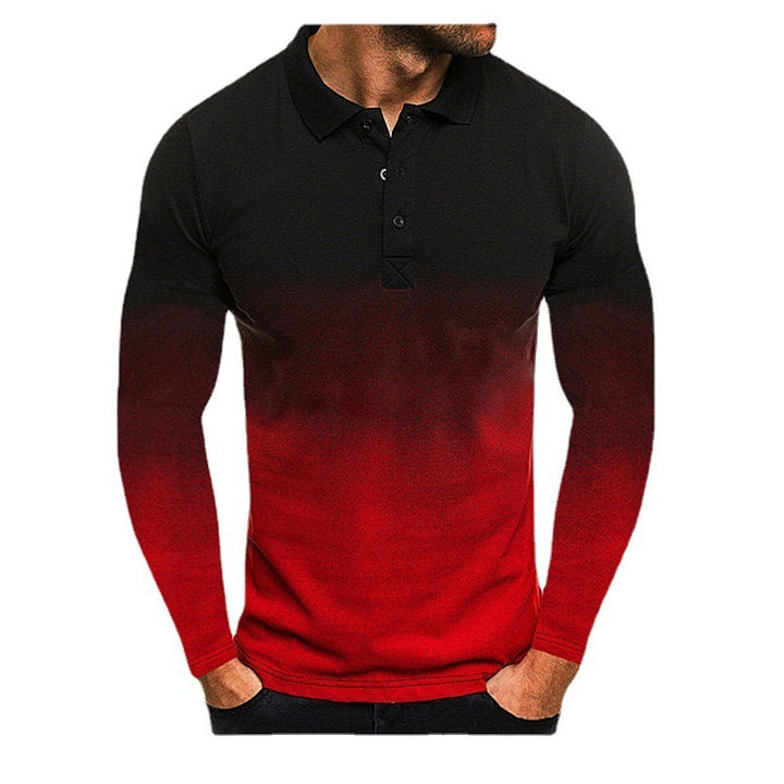 Men's Long Sleeve Polo Shirt with Modern Gradient and Performance Material Lisslune