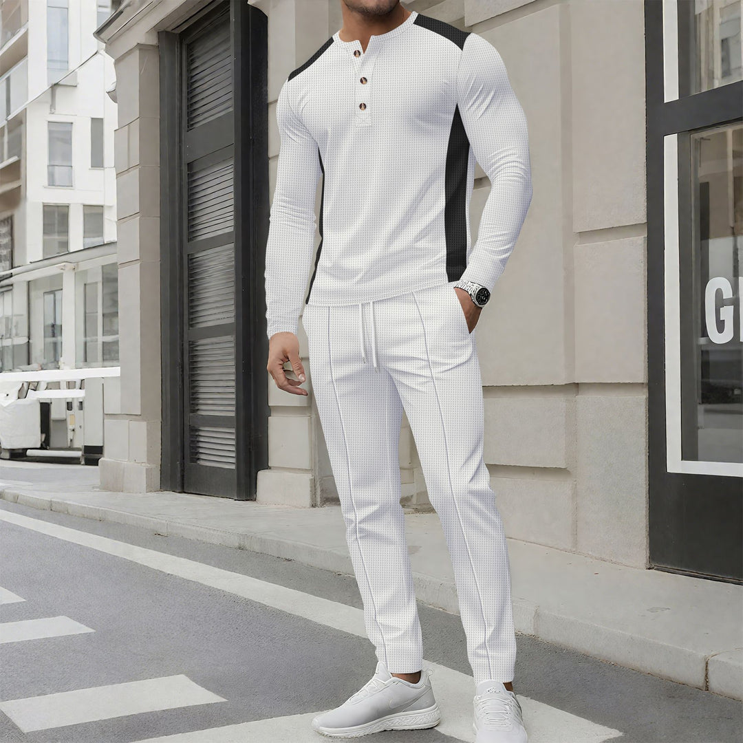 Men's leisure suit with elegant henley top and comfortable jogger pants Lisslune