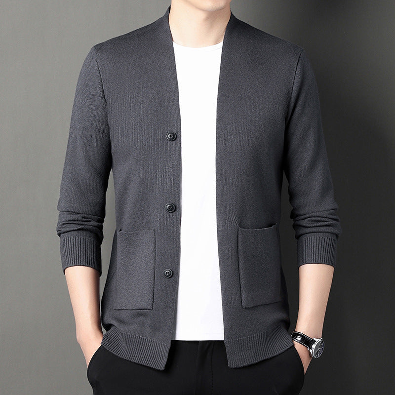 Men's Cardigan with Button Placket and Side Pockets Lisslune