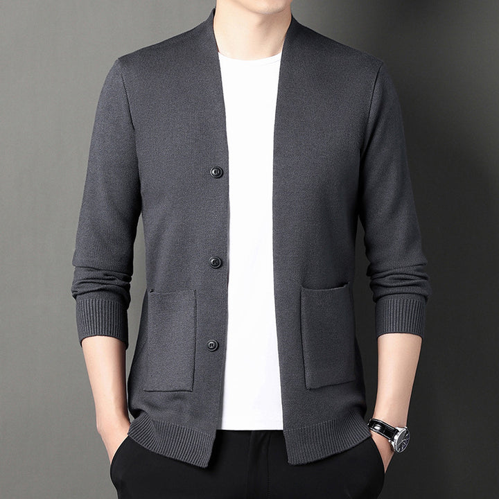 Men's Cardigan with Button Placket and Side Pockets Lisslune
