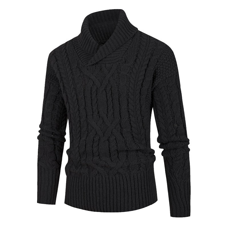 Men's chunky knit sweater with shawl collar and refined cable pattern Lisslune