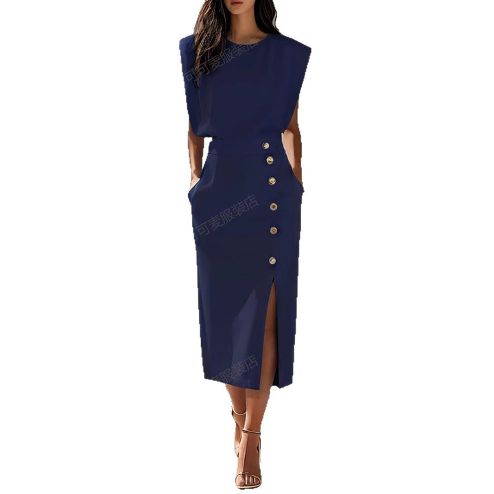 Women's Elegant Evening Dress with High Shoulders and Side Slit Lisslune