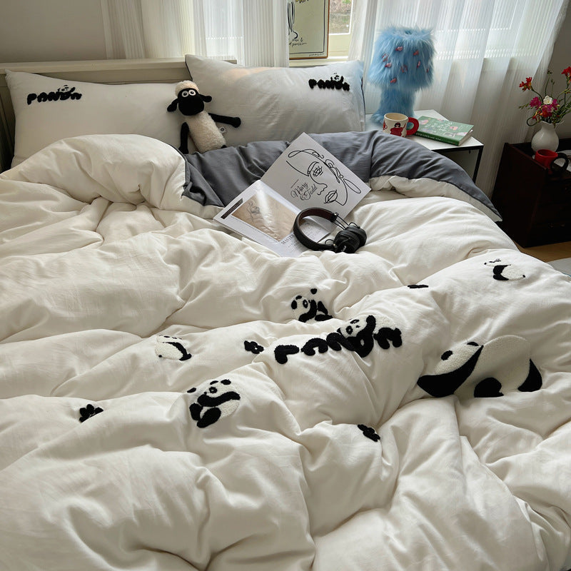 Rynx | Spring and Summer In the Girl's Heart Maillard Coffee Bear Towel Embroidered Washed Cotton Bed Sheet 1.5M Three or Four Piece Set 1.8