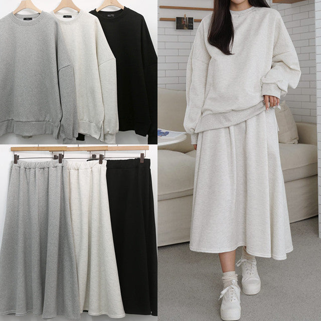 Women Casual Sweatshirt and Maxi Skirt Set with Practical Pockets and Elegant Cut Lisslune