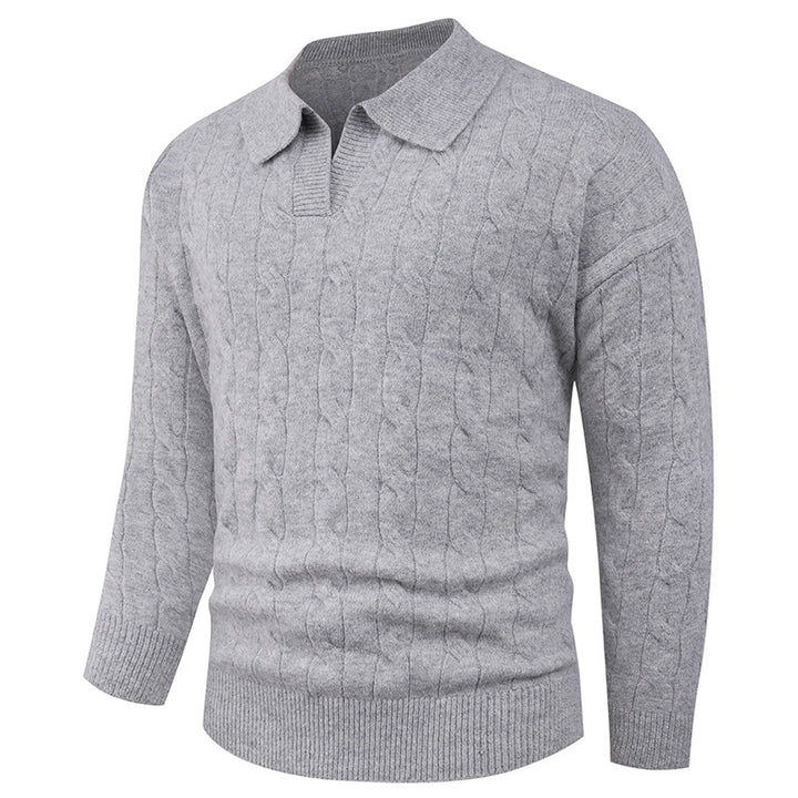 Men's sweater with modern cable pattern and polo collar Lisslune