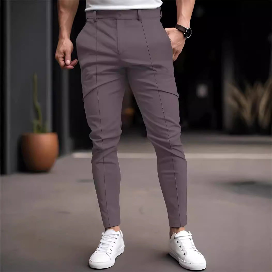 Men's stylish slim-fit chinos with elastic waistband and versatile pockets Lisslune