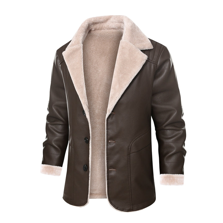 Men's stylish leather jacket with warm lining and elegant collar Lisslune