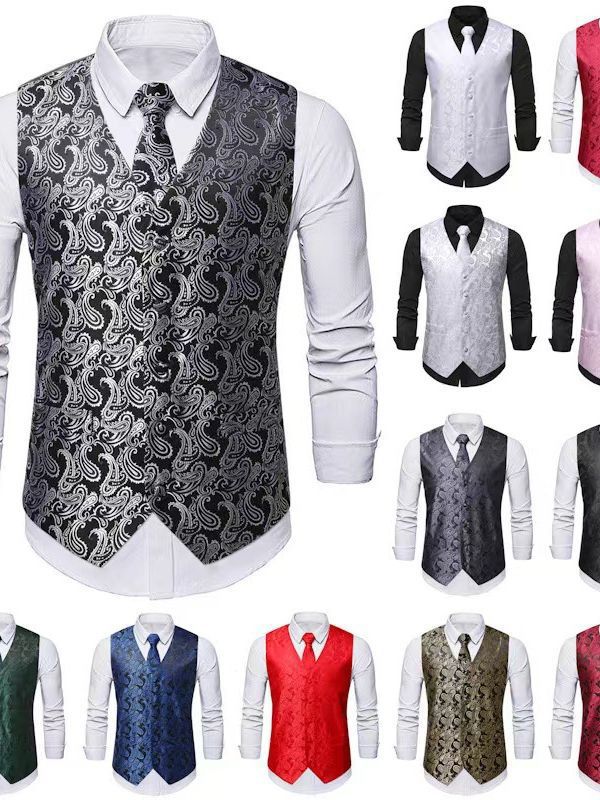 Men's elegant vest suit set with matching tie and pocket square Lisslune