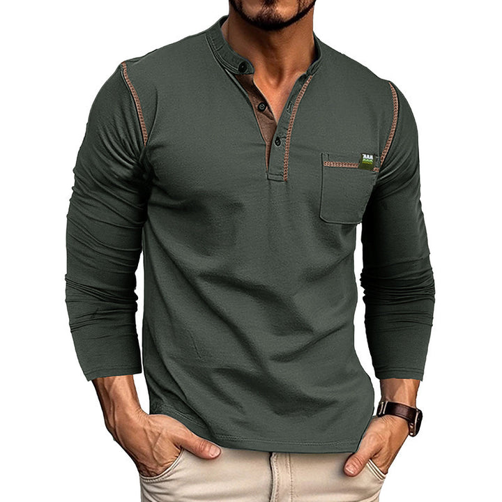 Men's Long Sleeve Henley Shirt with Modern Textured Design Lisslune
