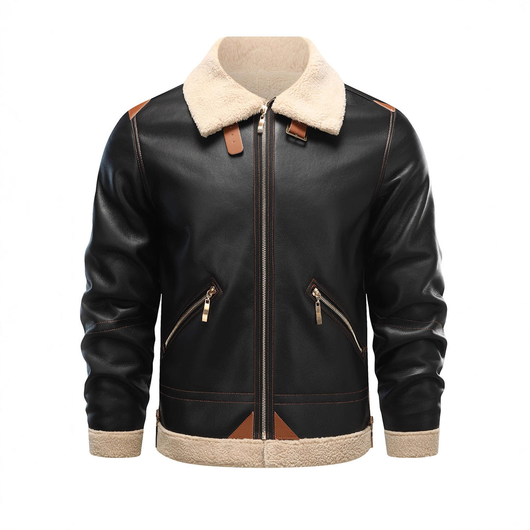 Men's Elegant Leather Jacket with Fur Collar Lisslune