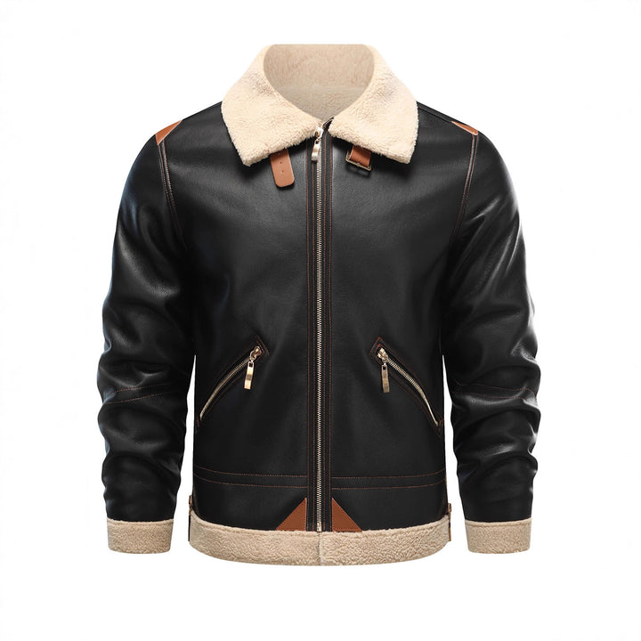 Men's Elegant Leather Jacket with Fur Collar Lisslune