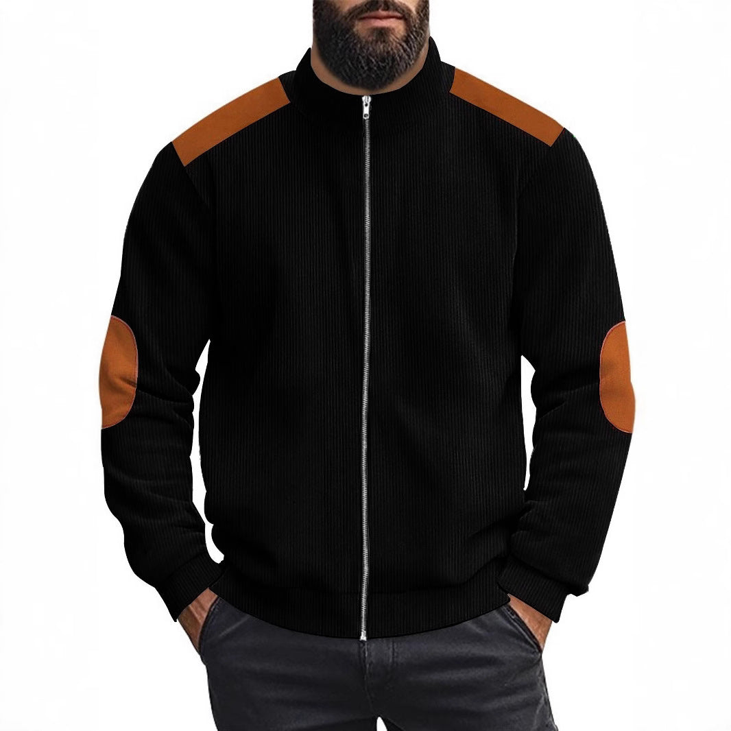 Men's cardigan with modern leather accents and high closed collar Lisslune