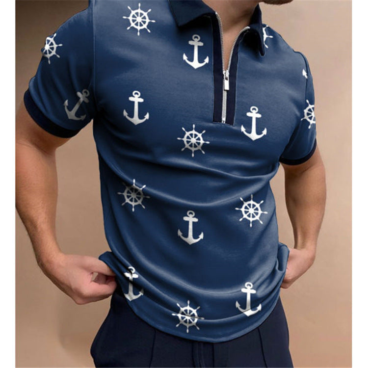 Men's polo shirt with trendy graphic design and practical zipper Lisslune
